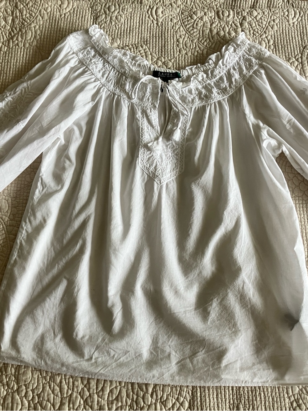 Ralph Lauren White Lace-Trim Peasant Tunic